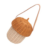 Kids Rattan Storage Basket Hand Woven Decorative Acorn Shaped Basket Bag for Boys Girls Photography Props Large Handbag - Close-Up Angle