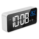 Mirror LED Alarm Clock Two Sets of Alarm Rechargeable Voice Activated Digital Clock for Bedrooms Bedside Desk Silver