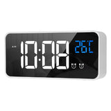 Mirror LED Alarm Clock Two Sets of Alarm Rechargeable Voice Activated Digital Clock for Bedrooms Bedside Desk Silver