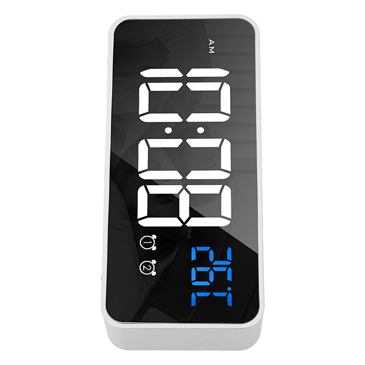 Mirror LED Alarm Clock Two Sets of Alarm Rechargeable Voice Activated Digital Clock for Bedrooms Bedside Desk Silver