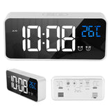 Mirror LED Alarm Clock Two Sets of Alarm Rechargeable Voice Activated Digital Clock for Bedrooms Bedside Desk Silver