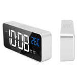 Mirror LED Alarm Clock Two Sets of Alarm Rechargeable Voice Activated Digital Clock for Bedrooms Bedside Desk Silver