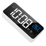 Mirror LED Alarm Clock Two Sets of Alarm Rechargeable Voice Activated Digital Clock for Bedrooms Bedside Desk White - Front View