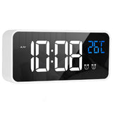 Mirror LED Alarm Clock Two Sets of Alarm Rechargeable Voice Activated Digital Clock for Bedrooms Bedside Desk White
