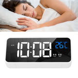 Mirror LED Alarm Clock Two Sets of Alarm Rechargeable Voice Activated Digital Clock for Bedrooms Bedside Desk White - Extra Image