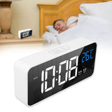 Mirror LED Alarm Clock Two Sets of Alarm Rechargeable Voice Activated Digital Clock for Bedrooms Bedside Desk White