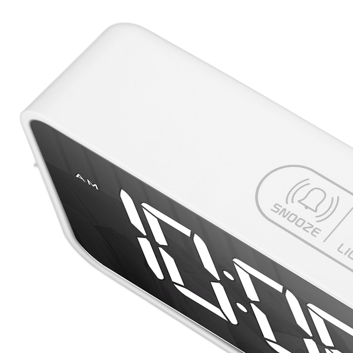 Mirror LED Alarm Clock Two Sets of Alarm Rechargeable Voice Activated Digital Clock for Bedrooms Bedside Desk White