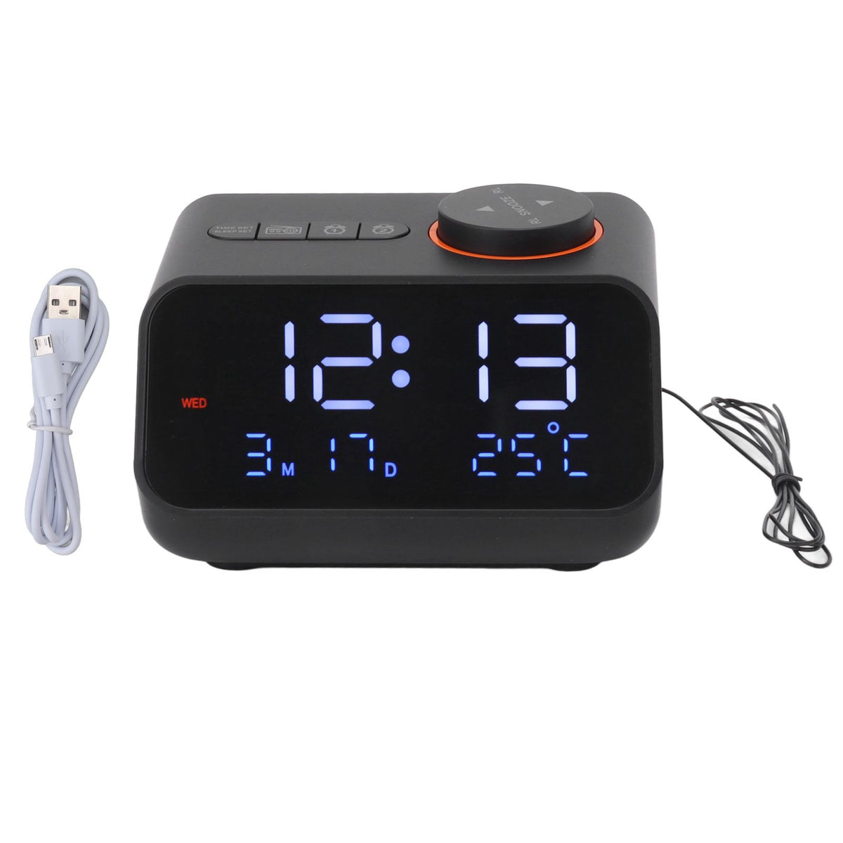 Alarm Clock Radio LED Digital Alarm Clock with FM Radio Music Temperature Humidity Display for Home Bedroom Desk Office Black