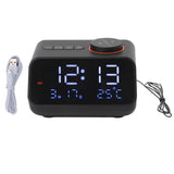 Alarm Clock Radio LED Digital Alarm Clock with FM Radio Music Temperature Humidity Display for Home Bedroom Desk Office Black