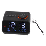 Alarm Clock Radio LED Digital Alarm Clock with FM Radio Music Temperature Humidity Display for Home Bedroom Desk Office Black - Front View