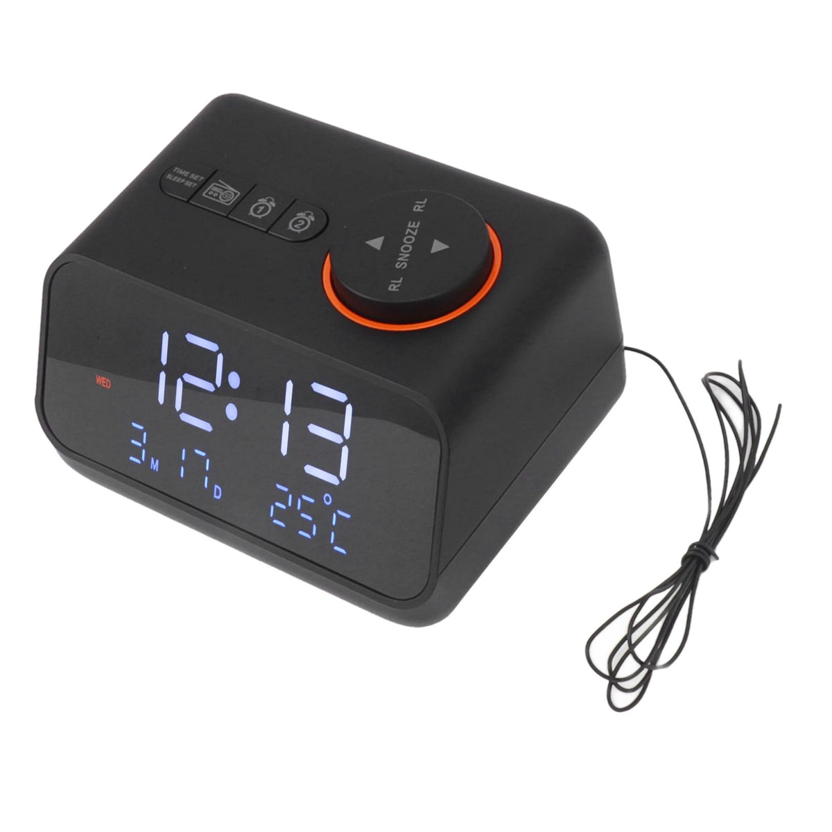 Alarm Clock Radio LED Digital Alarm Clock with FM Radio Music Temperature Humidity Display for Home Bedroom Desk Office Black
