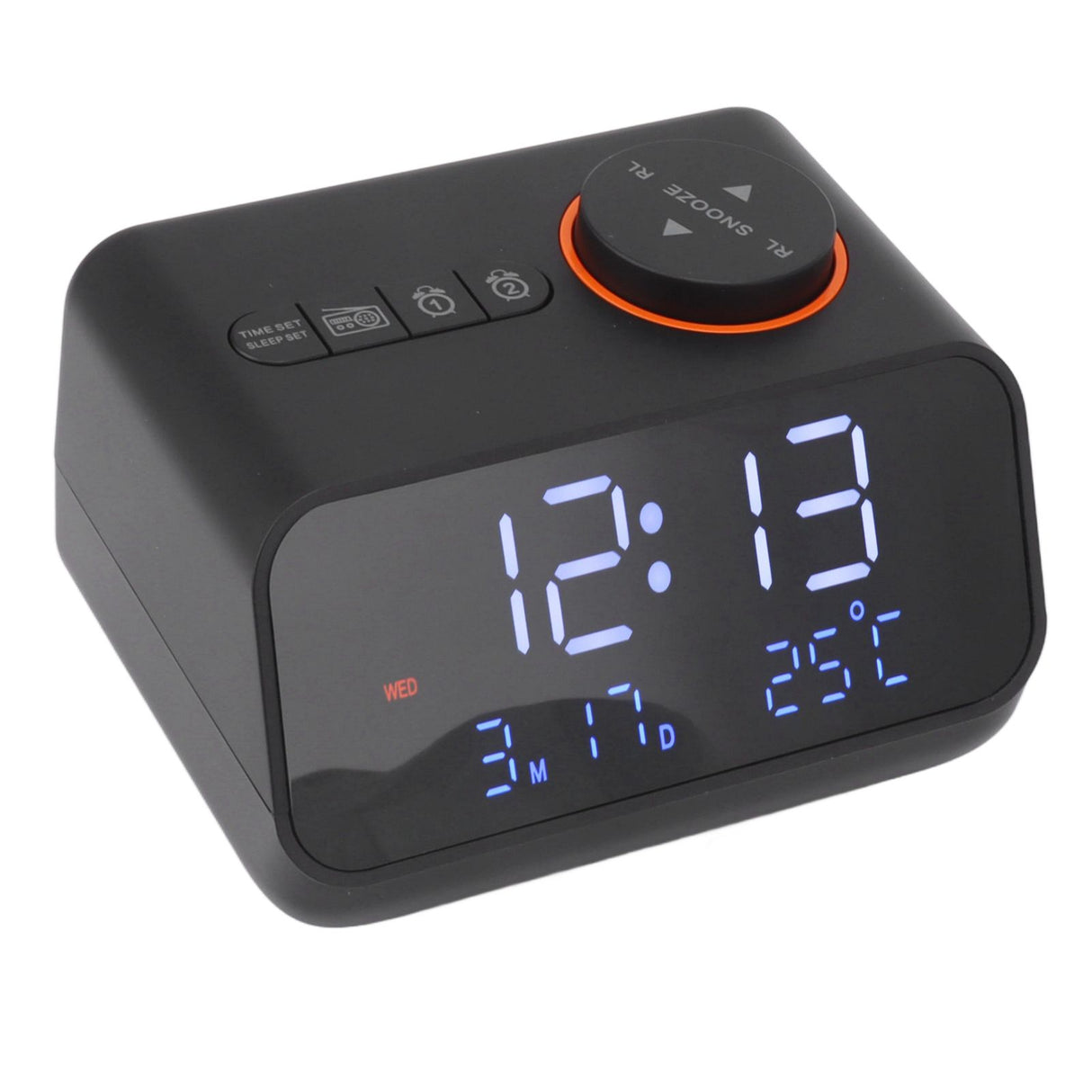 Alarm Clock Radio LED Digital Alarm Clock with FM Radio Music Temperature Humidity Display for Home Bedroom Desk Office Black