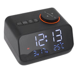 Alarm Clock Radio LED Digital Alarm Clock with FM Radio Music Temperature Humidity Display for Home Bedroom Desk Office Black - Rear View