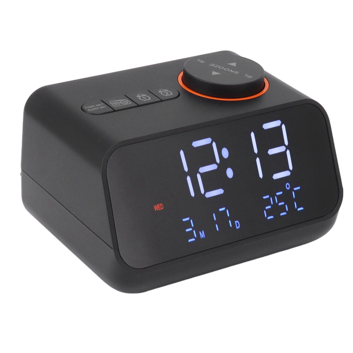 Alarm Clock Radio LED Digital Alarm Clock with FM Radio Music Temperature Humidity Display for Home Bedroom Desk Office Black