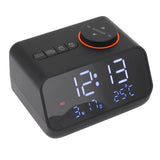 Alarm Clock Radio LED Digital Alarm Clock with FM Radio Music Temperature Humidity Display for Home Bedroom Desk Office Black - Low Angle