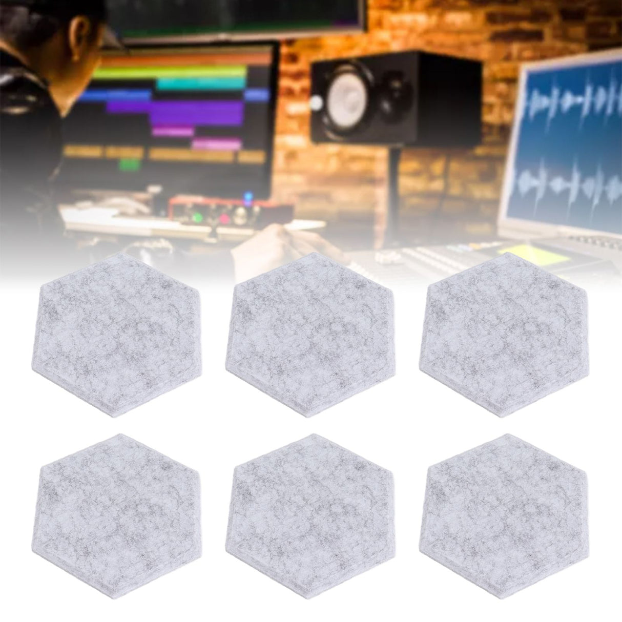 12PCS Hexagon Acoustic Panels High Density Sound Absorbing Panels Sound Proof Beveled Edge Wall Panels 14x12x7cm Light Gray