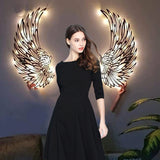 Angel Wings Metal Wall Art Indoor Outdoor Hanging Metal Angel Wings Wall Decor with LED Lights for Home Bedroom Living Room Garden Office - Extra Image