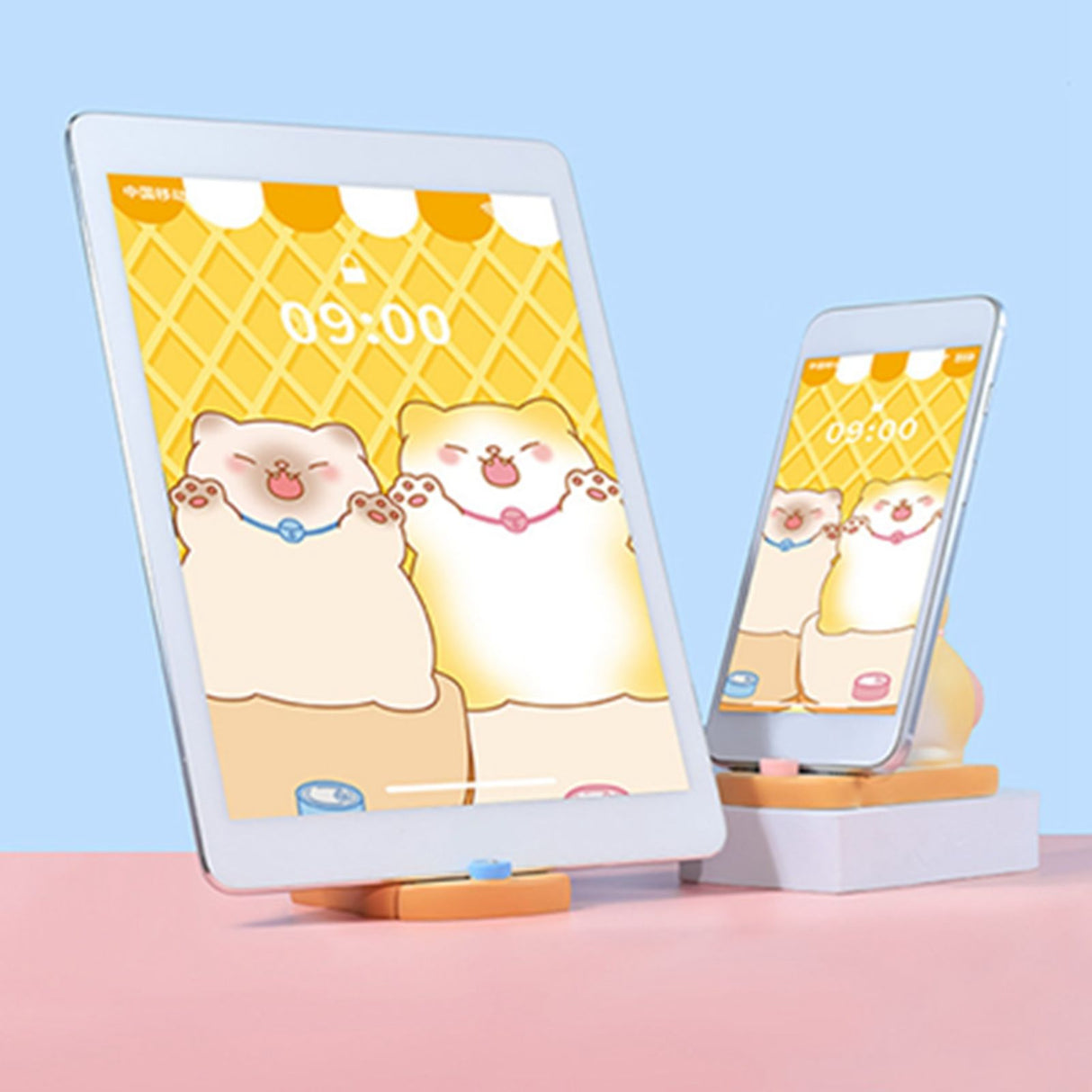 Cute Cat Cellphone Holder Resin Mini Portable Mobile Phone Stand Desk Ornament for Bedroom Office Ginger
