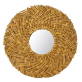 Straw Weaving Wall Mirror Retro Beautiful Woven Wall Hanging Mirror for Dorm Room Decoration Gold