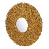 Straw Weaving Wall Mirror Retro Beautiful Woven Wall Hanging Mirror for Dorm Room Decoration Gold