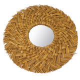 Straw Weaving Wall Mirror Retro Beautiful Woven Wall Hanging Mirror for Dorm Room Decoration Gold
