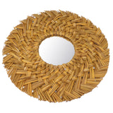 Straw Weaving Wall Mirror Retro Beautiful Woven Wall Hanging Mirror for Dorm Room Decoration Gold - Top-Down View