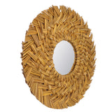 Straw Weaving Wall Mirror Retro Beautiful Woven Wall Hanging Mirror for Dorm Room Decoration Gold - 45-Degree Angle