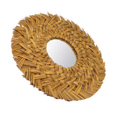 Straw Weaving Wall Mirror Retro Beautiful Woven Wall Hanging Mirror for Dorm Room Decoration Gold