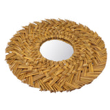 Straw Weaving Wall Mirror Retro Beautiful Woven Wall Hanging Mirror for Dorm Room Decoration Gold