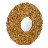 Straw Weaving Wall Mirror Retro Beautiful Woven Wall Hanging Mirror for Dorm Room Decoration Gold - Extra Image