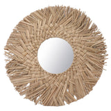 Straw Weaving Wall Mirror Retro Beautiful Woven Wall Hanging Mirror for Dorm Room Decoration Nature