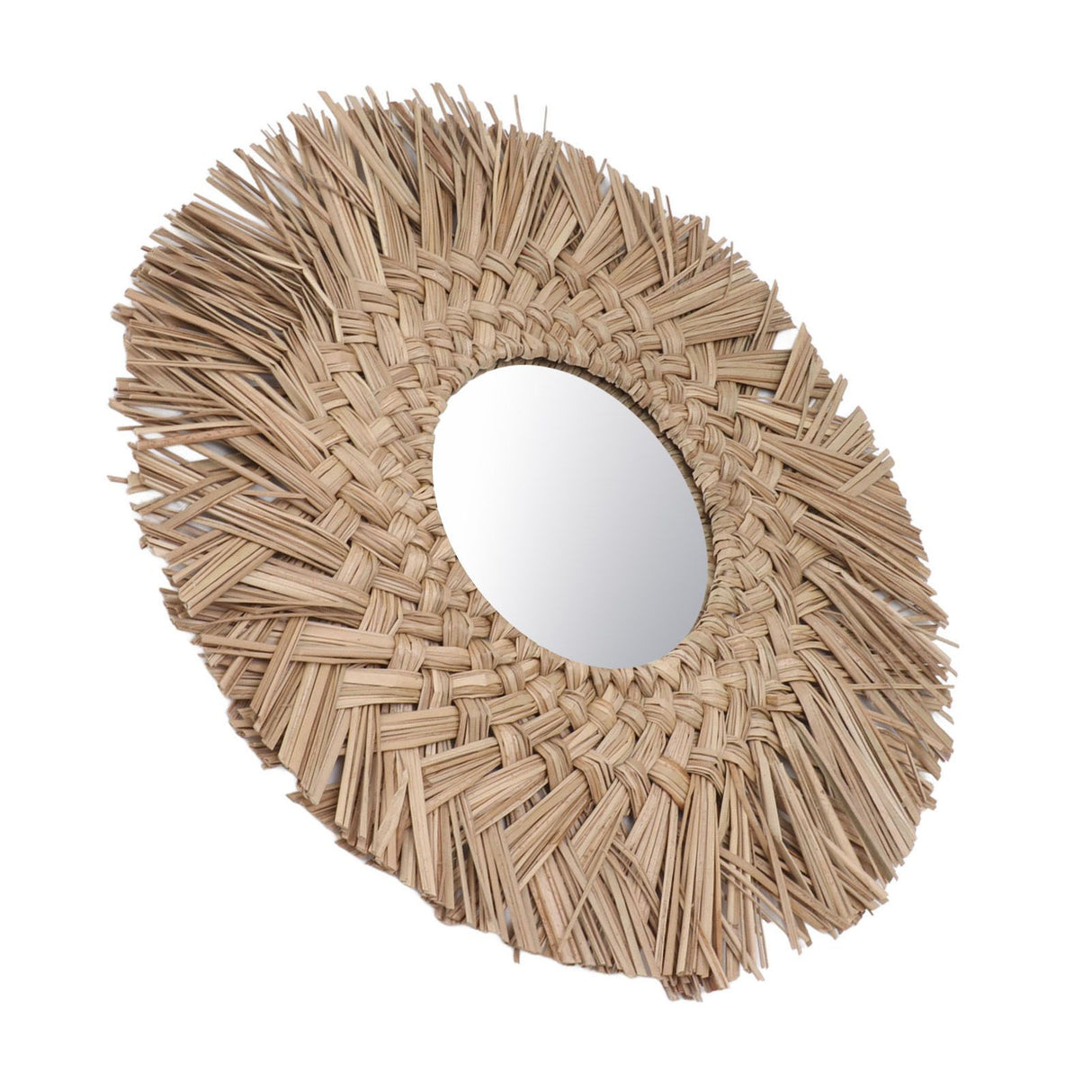 Straw Weaving Wall Mirror Retro Beautiful Woven Wall Hanging Mirror for Dorm Room Decoration Nature
