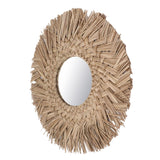Straw Weaving Wall Mirror Retro Beautiful Woven Wall Hanging Mirror for Dorm Room Decoration Nature - Top-Down View