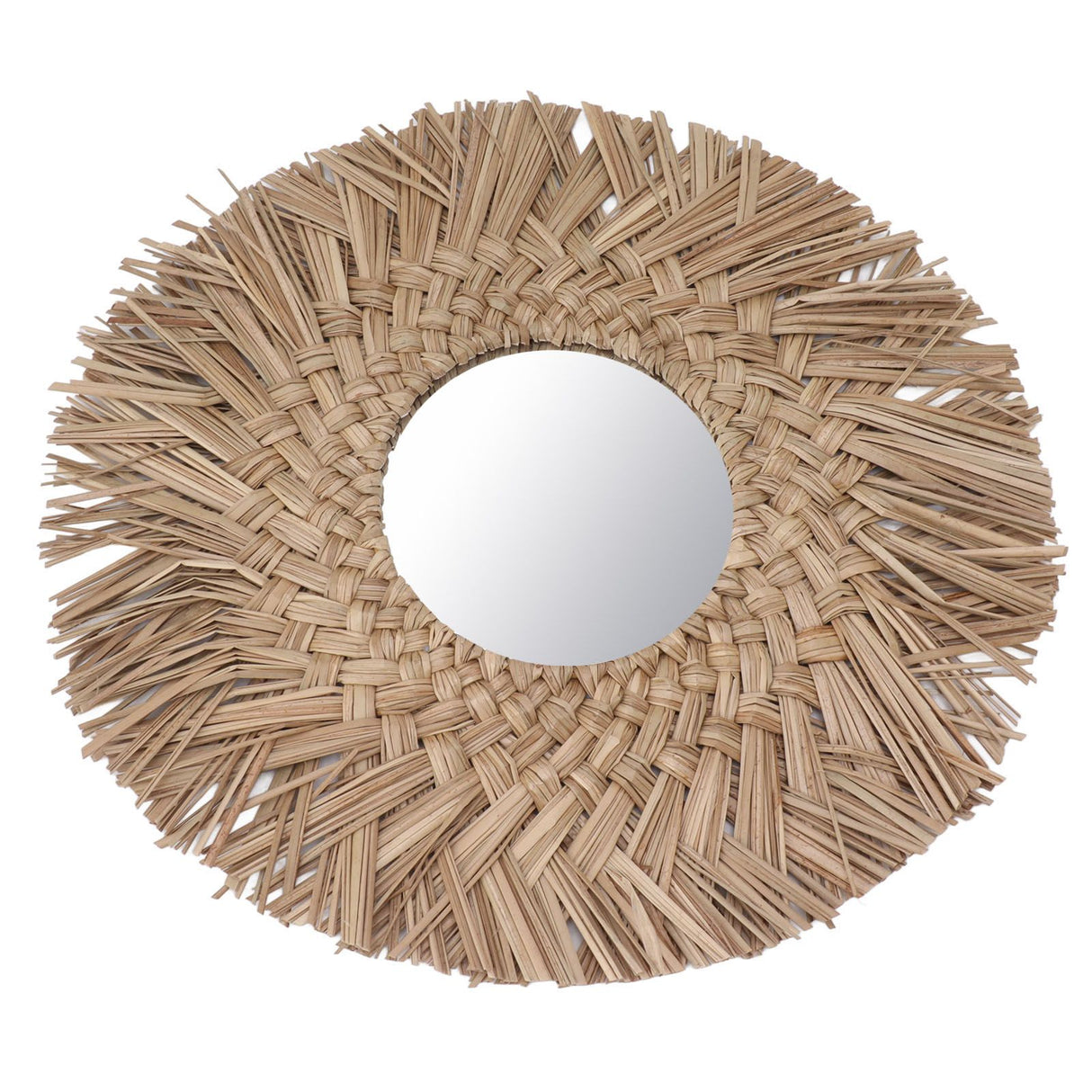 Straw Weaving Wall Mirror Retro Beautiful Woven Wall Hanging Mirror for Dorm Room Decoration Nature