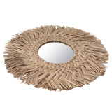 Straw Weaving Wall Mirror Retro Beautiful Woven Wall Hanging Mirror for Dorm Room Decoration Nature - Low Angle