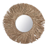 Straw Weaving Wall Mirror Retro Beautiful Woven Wall Hanging Mirror for Dorm Room Decoration Nature - Extra Image