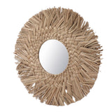 Straw Weaving Wall Mirror Retro Beautiful Woven Wall Hanging Mirror for Dorm Room Decoration Nature