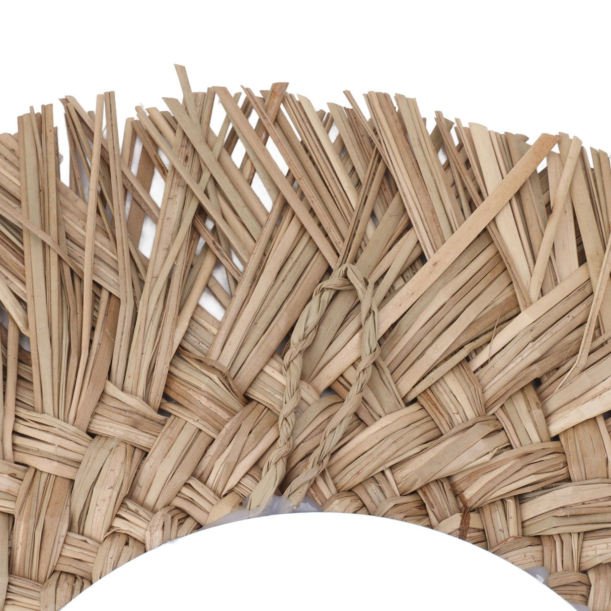 Straw Weaving Wall Mirror Retro Beautiful Woven Wall Hanging Mirror for Dorm Room Decoration Nature