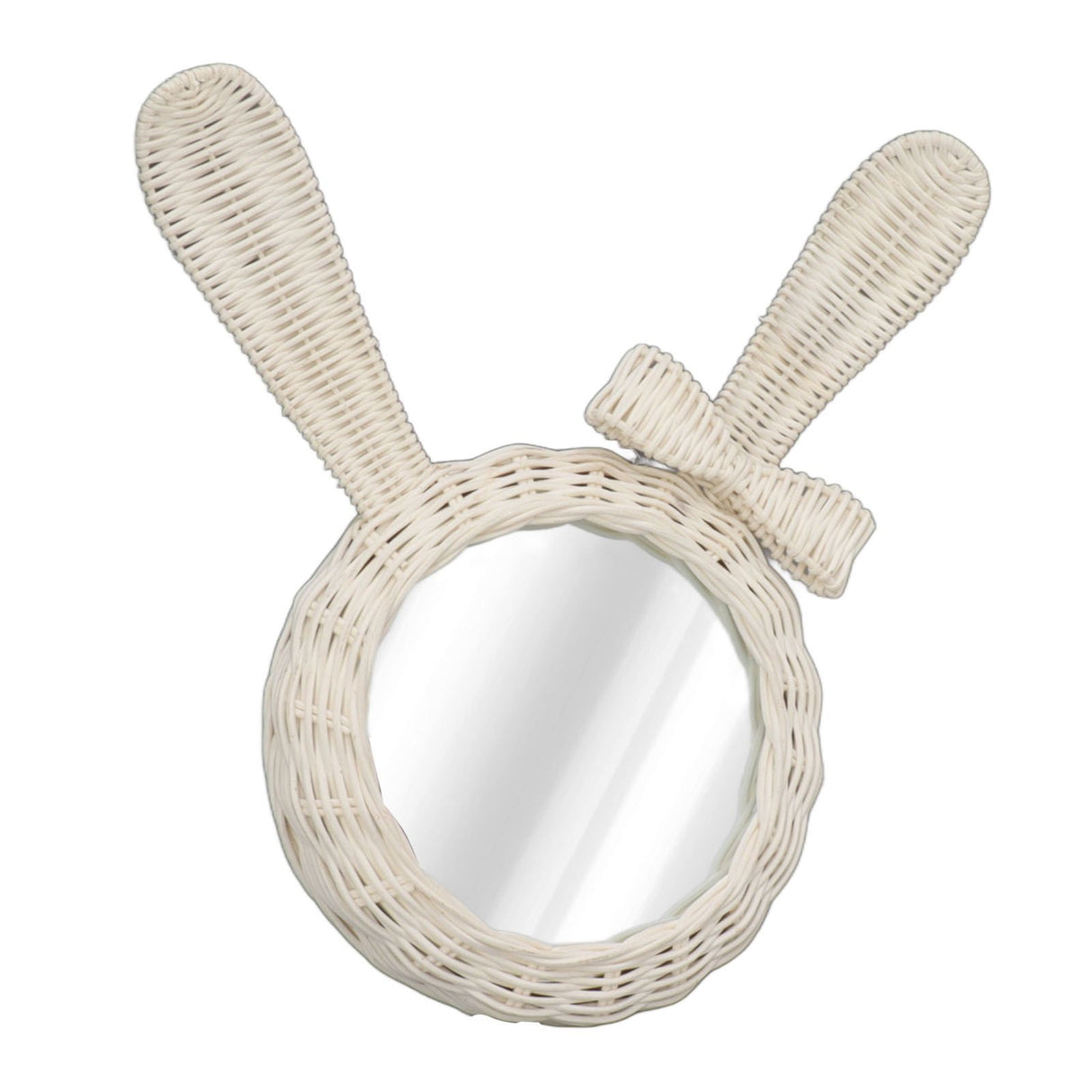 Decorative Mirror White Rabbit Shaped Retro HD Rattan Mirror for Bathroom Bedroom