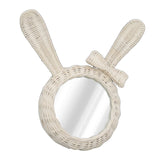 Decorative Mirror White Rabbit Shaped Retro HD Rattan Mirror for Bathroom Bedroom