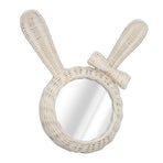 Decorative Mirror White Rabbit Shaped Retro HD Rattan Mirror for Bathroom Bedroom