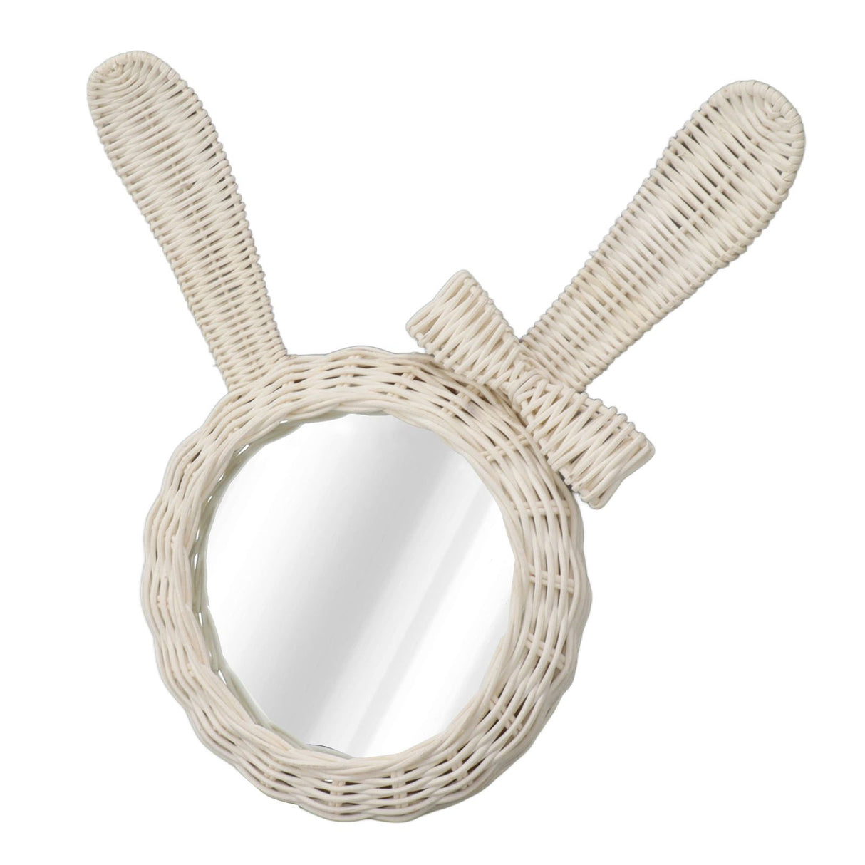 Decorative Mirror White Rabbit Shaped Retro HD Rattan Mirror for Bathroom Bedroom