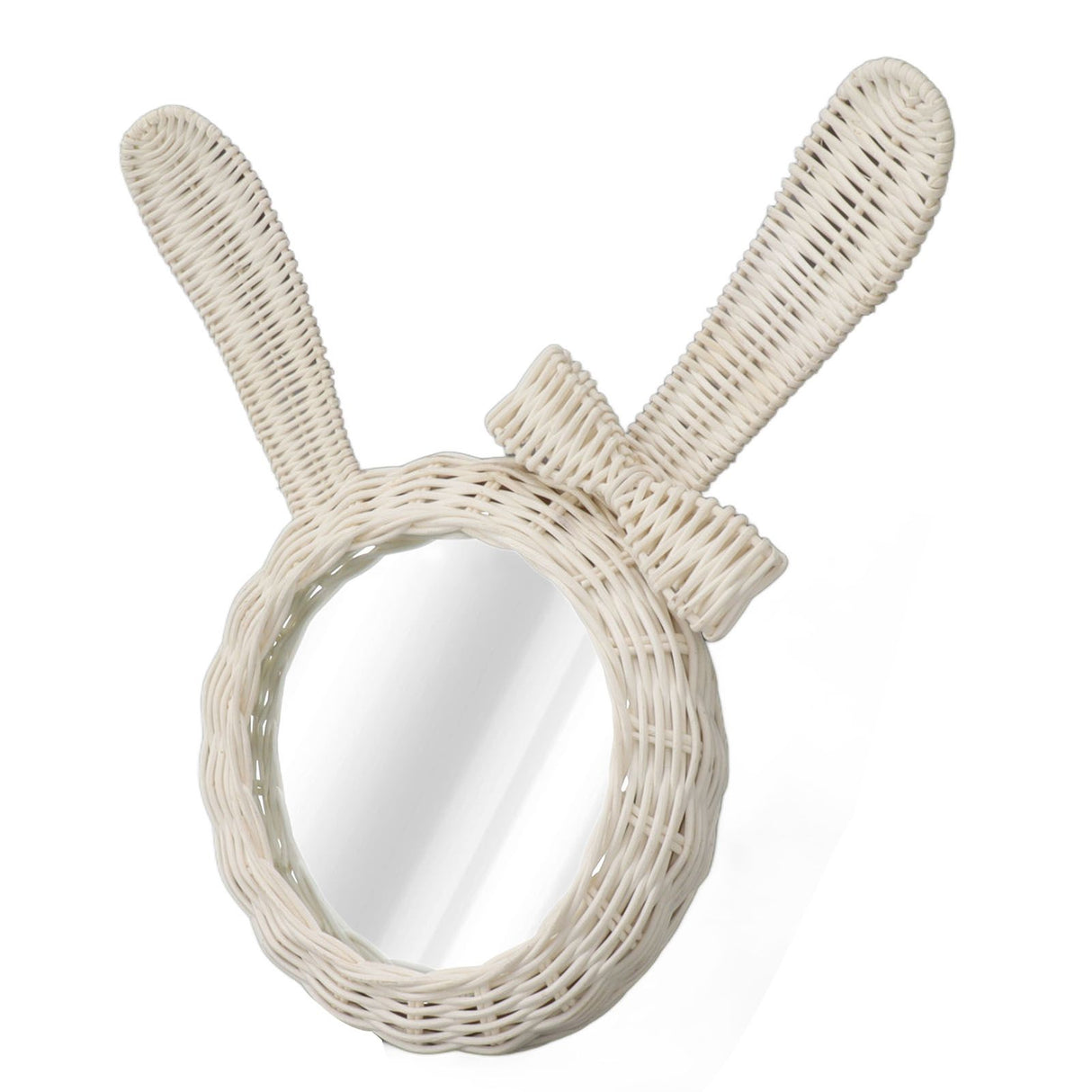 Decorative Mirror White Rabbit Shaped Retro HD Rattan Mirror for Bathroom Bedroom