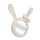 Decorative Mirror White Rabbit Shaped Retro HD Rattan Mirror for Bathroom Bedroom - 45-Degree Angle
