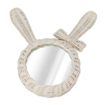 Decorative Mirror White Rabbit Shaped Retro HD Rattan Mirror for Bathroom Bedroom