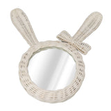Decorative Mirror White Rabbit Shaped Retro HD Rattan Mirror for Bathroom Bedroom - Rear View
