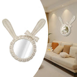 Decorative Mirror White Rabbit Shaped Retro HD Rattan Mirror for Bathroom Bedroom