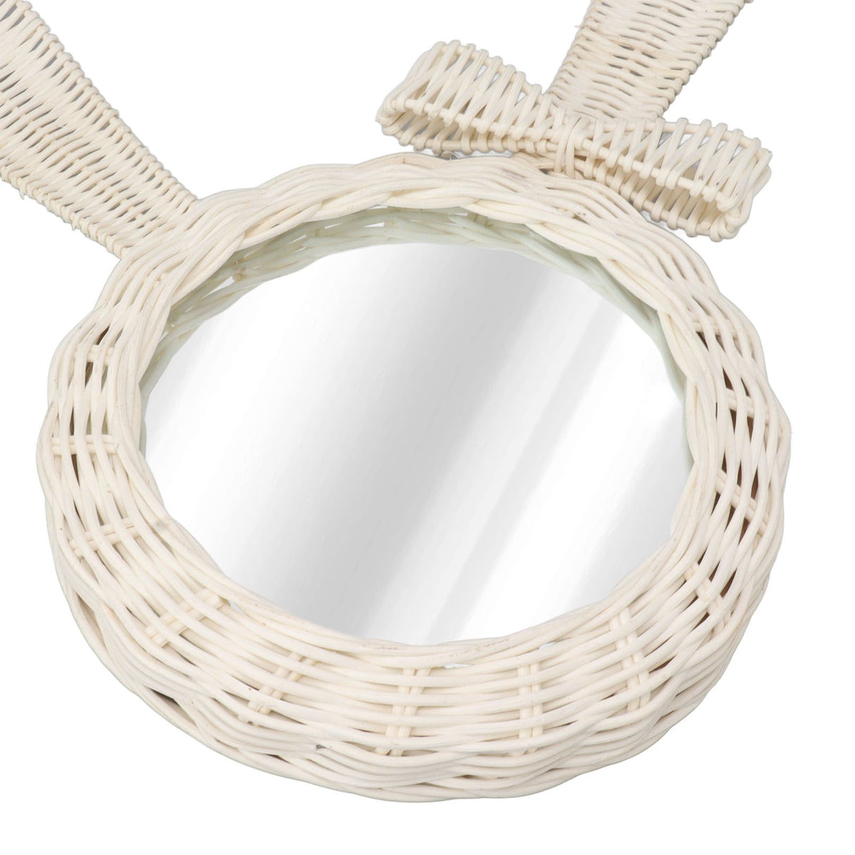 Decorative Mirror White Rabbit Shaped Retro HD Rattan Mirror for Bathroom Bedroom