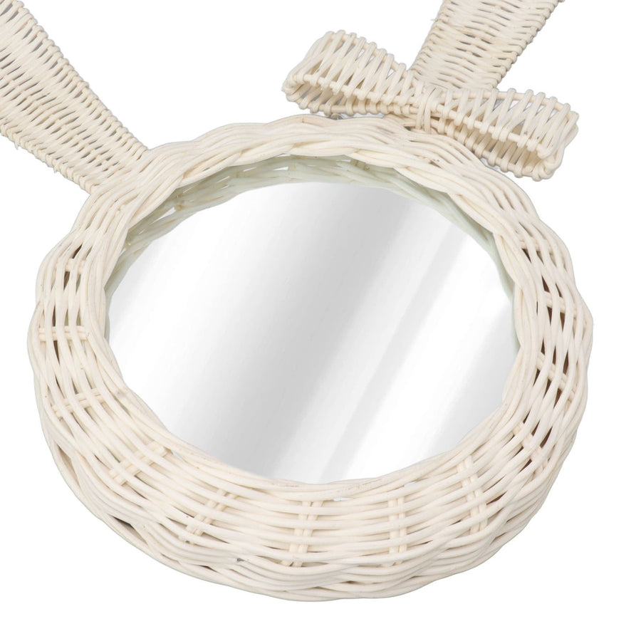 Decorative Mirror White Rabbit Shaped Retro HD Rattan Mirror for Bathroom Bedroom