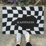 Checkerboard Kitchen Rugs Washable Hallway Entry Carpet Non Slip Entryway Runner Mat for Home Restaurant Office Black